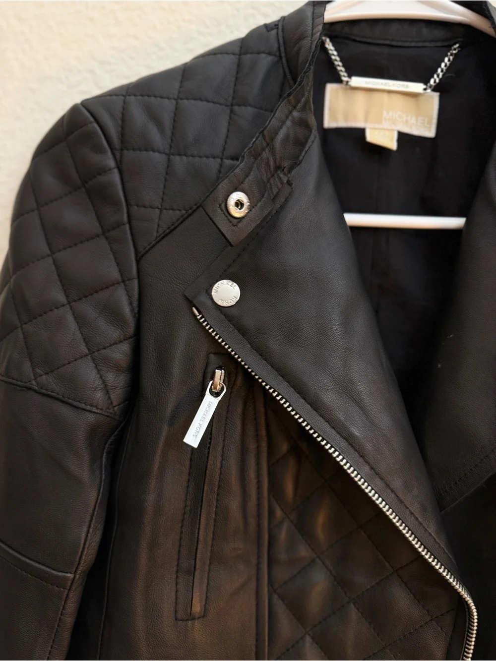 Michael Kors Black Quilted Leather Moto Jacket 100%lamb leather New WO Tag